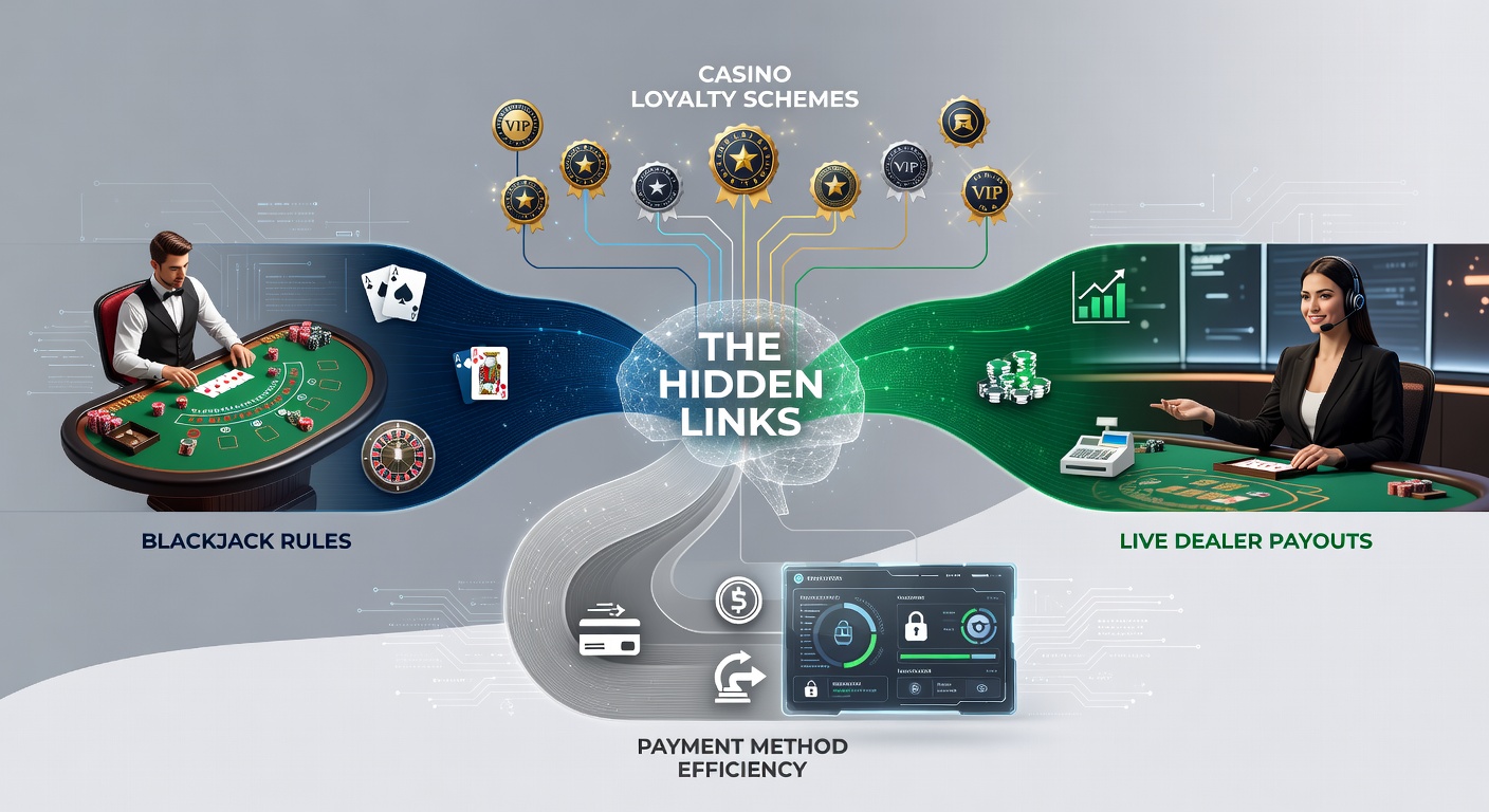 Illustration der Verbindungen zwischen Blackjack-Regeln, Live-Dealer-Systemen und Zahlungsprozessen in Casino-Treueprogrammen